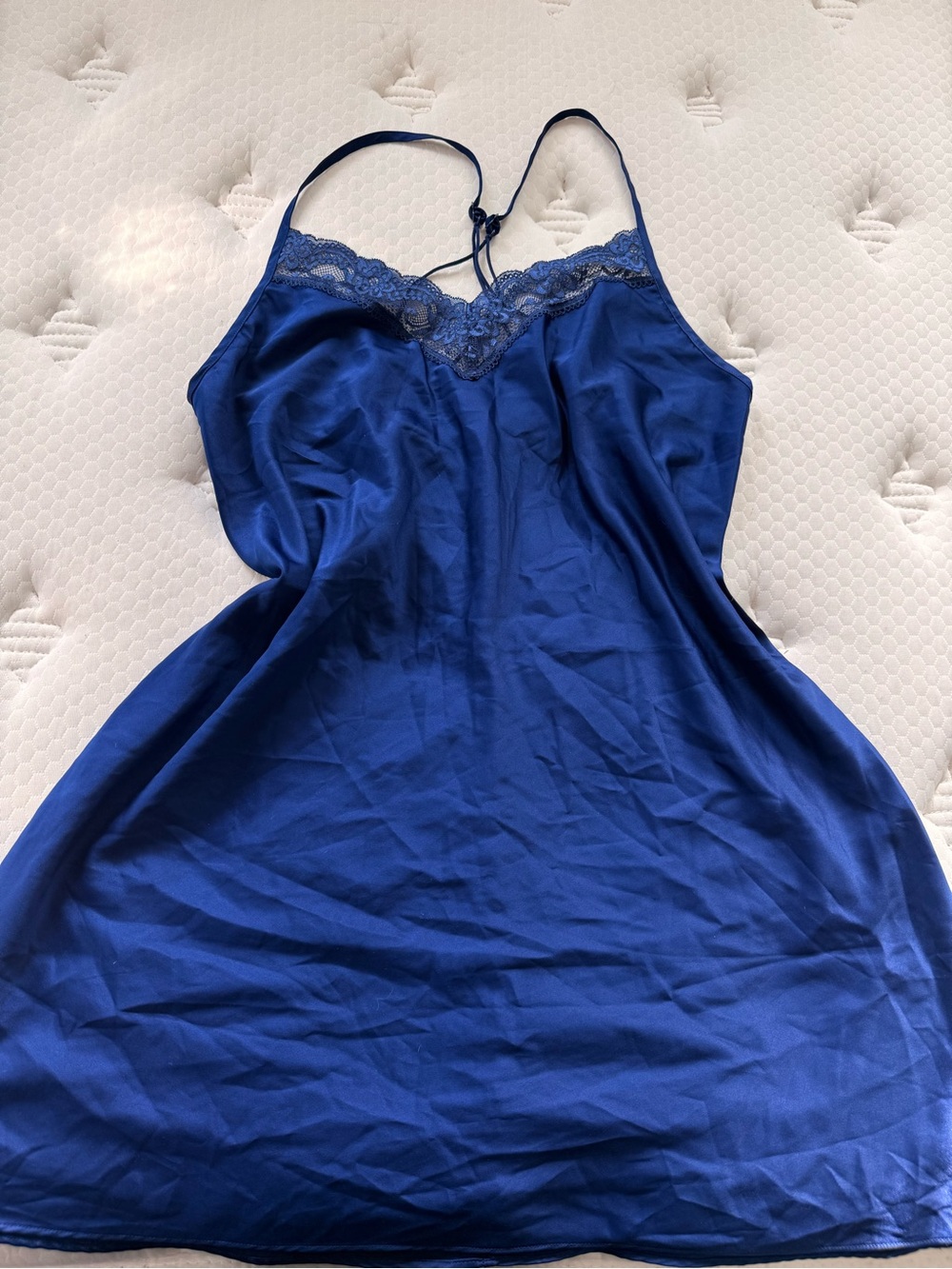 101. Blue Lace-Trim Satin Chemise Slip